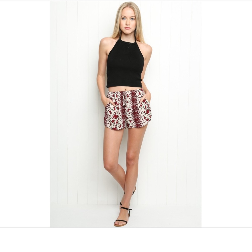 Brandy Melville Red Floral Eve Shorts Size Small
